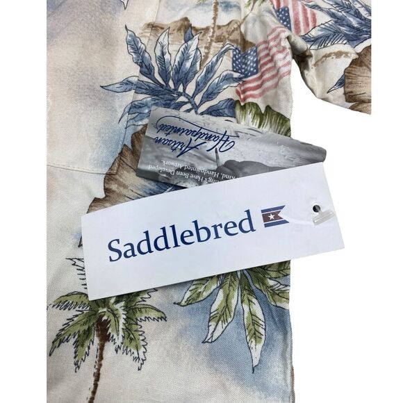 NEW W TAGS Saddlebred Men's MEDIUM Hawaiian Button Down Shirt American Flag - Picture 6 of 12